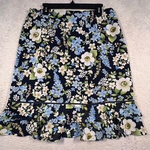 Y2K Dressbarn Floral Ruffle Skirt Womens L/G‎ Large Garden Cottagecore Navy Blue